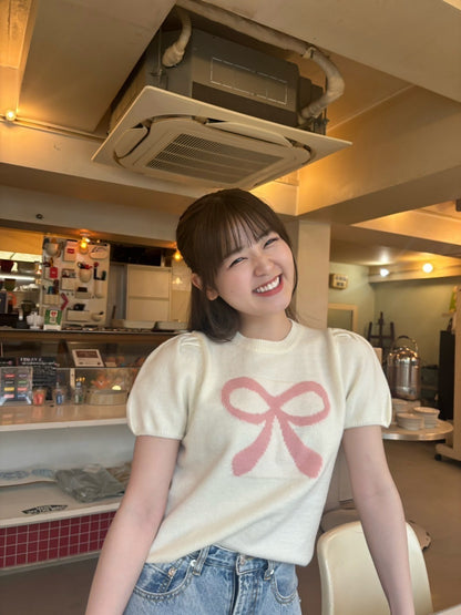 ＜RN2242001＞　リボンパフスリーブニット