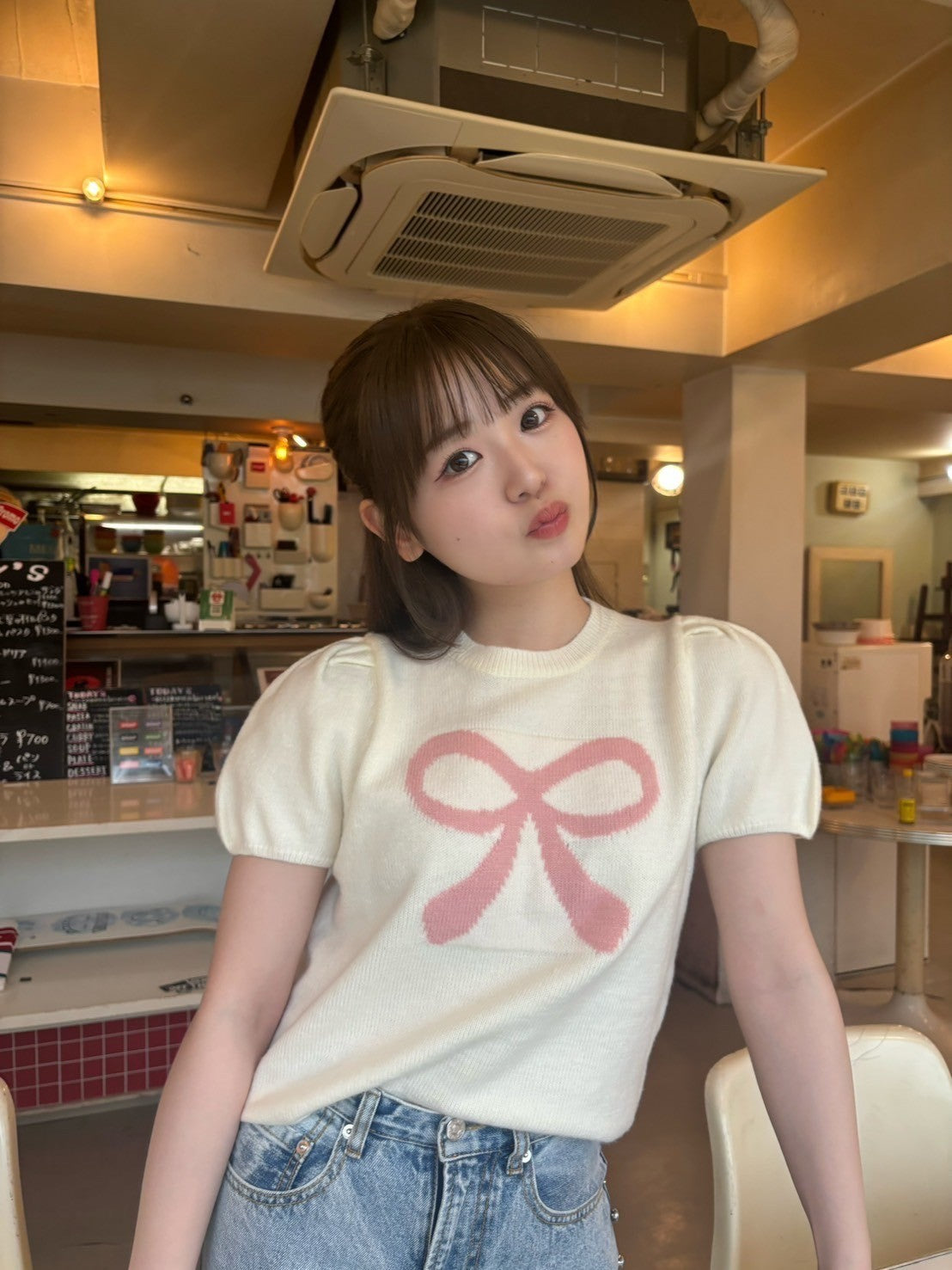 ＜RN2242001＞　リボンパフスリーブニット