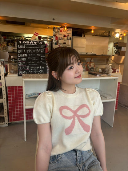 ＜RN2242001＞　リボンパフスリーブニット