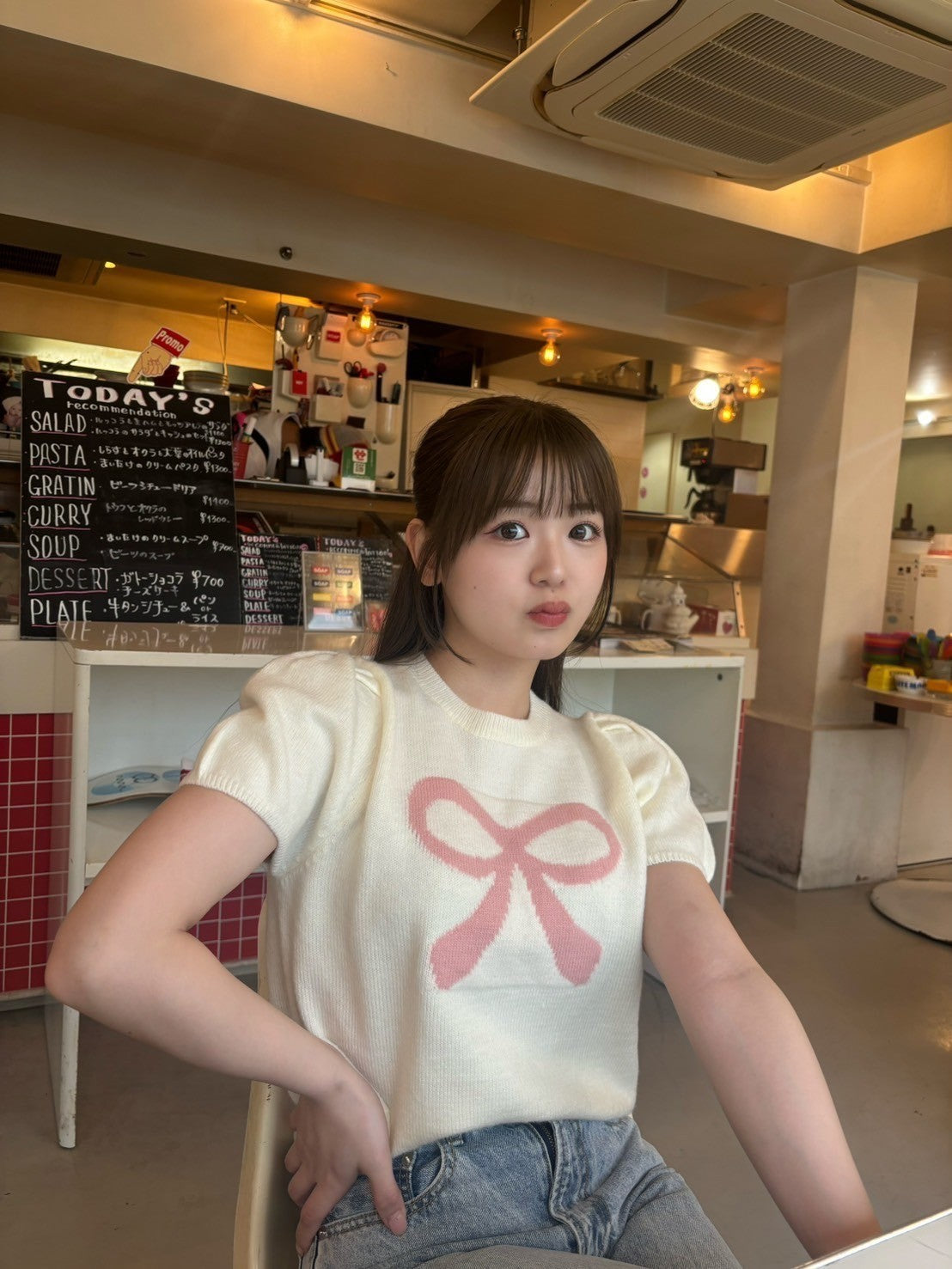 ＜RN2242001＞　リボンパフスリーブニット