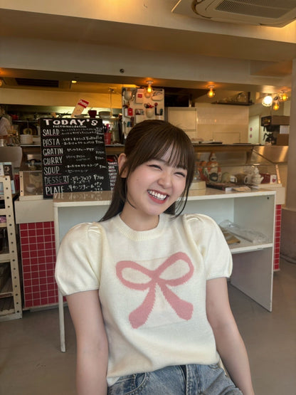＜RN2242001＞　リボンパフスリーブニット
