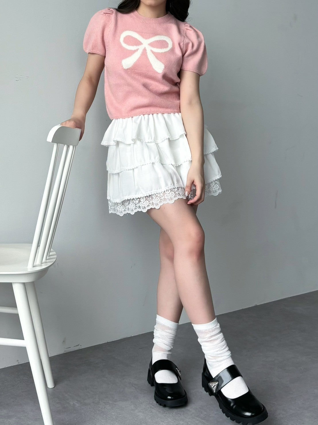 ＜RN2242001＞　リボンパフスリーブニット