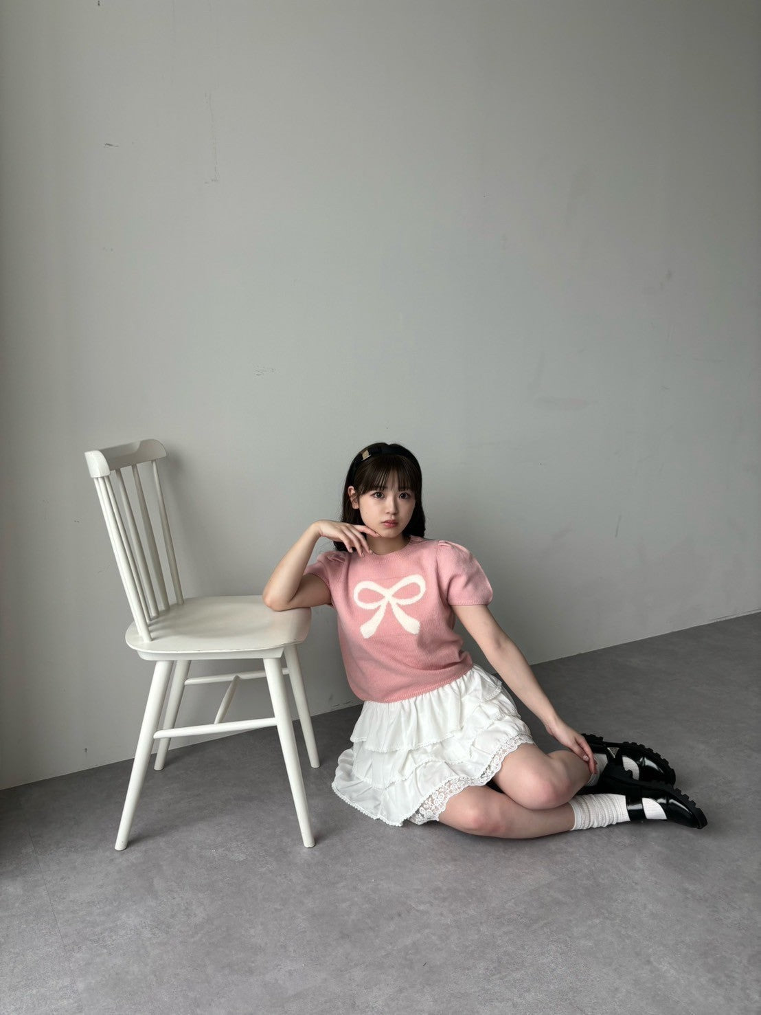 ＜RN2242001＞　リボンパフスリーブニット