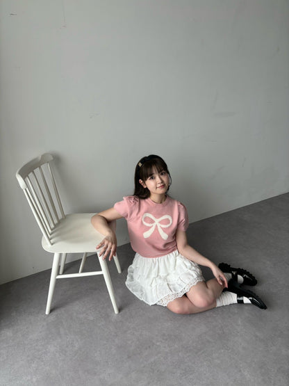 ＜RN2242001＞　リボンパフスリーブニット
