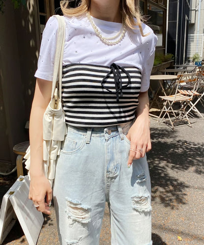 ♥＜SL2233604＞　ビジューTシャツ
