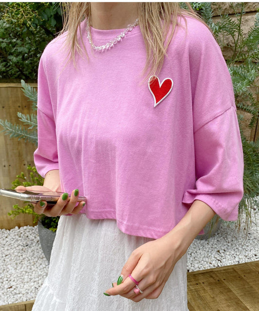 ＜SL2222770＞　Heart embroidery T