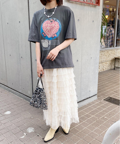 ＜SL2231646＞　フリルチュールボリュームロングスカート