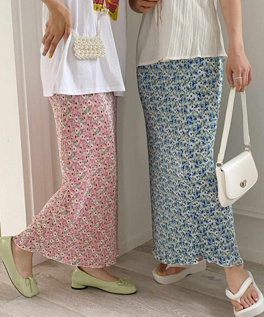 ＜SL2232721＞　フラワープリーツロングスカート