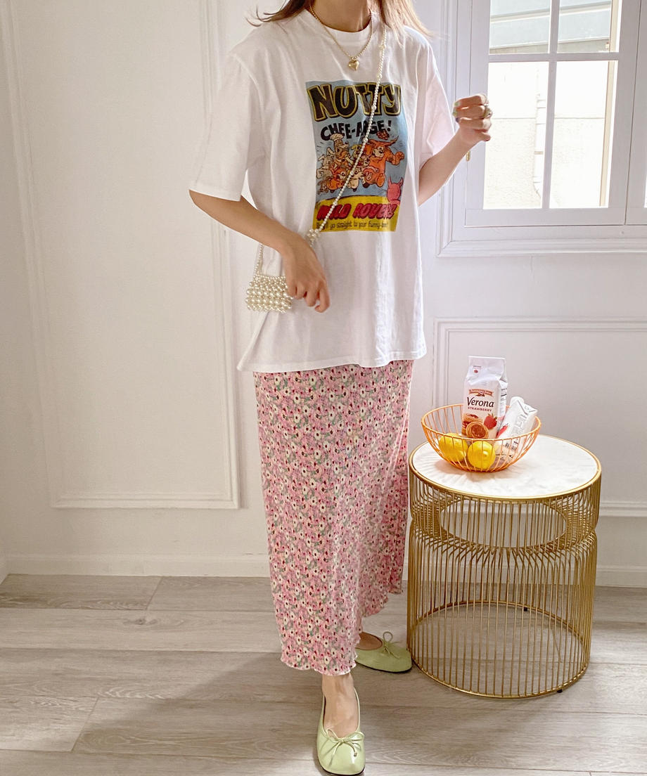 ＜SL2232721＞　フラワープリーツロングスカート
