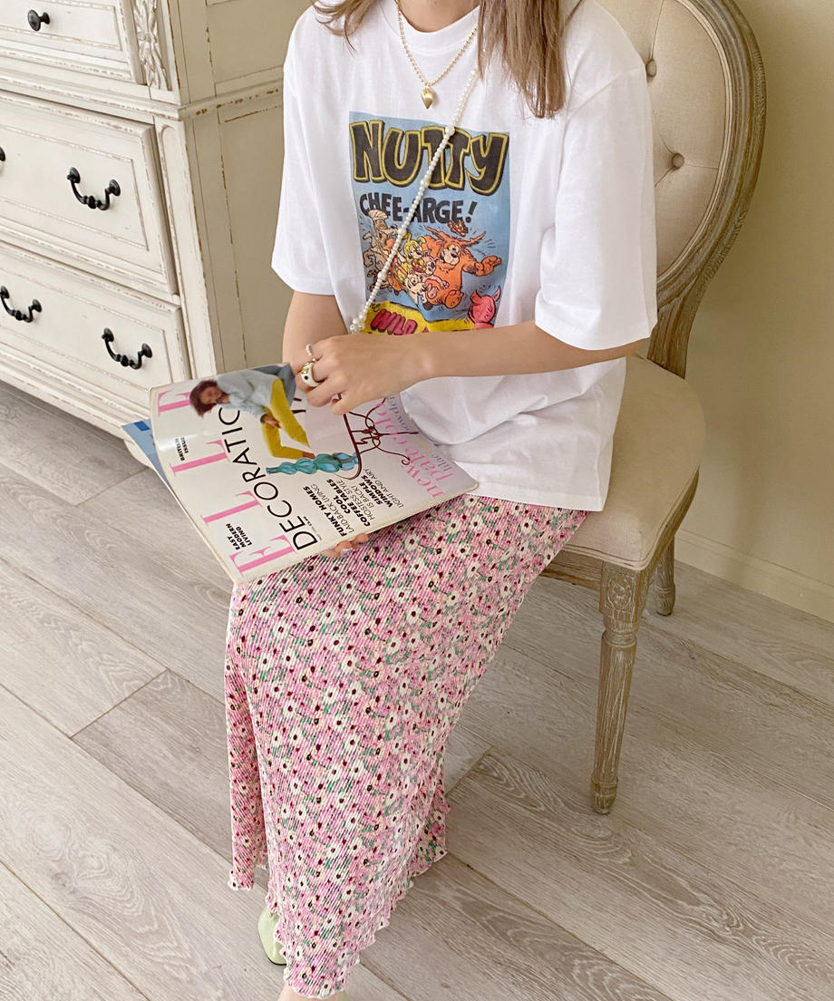 ＜SL2232721＞　フラワープリーツロングスカート