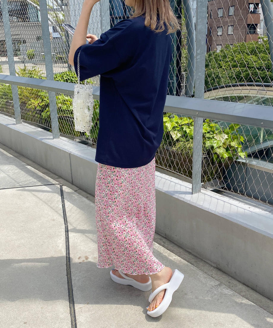 ＜SL2232721＞　フラワープリーツロングスカート
