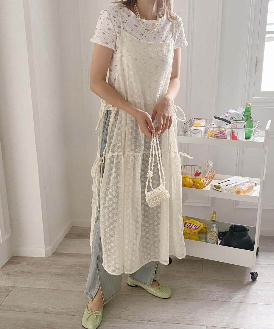 ＜SL2232749＞　レトロフラワーワッフルフリルレースTシャツ