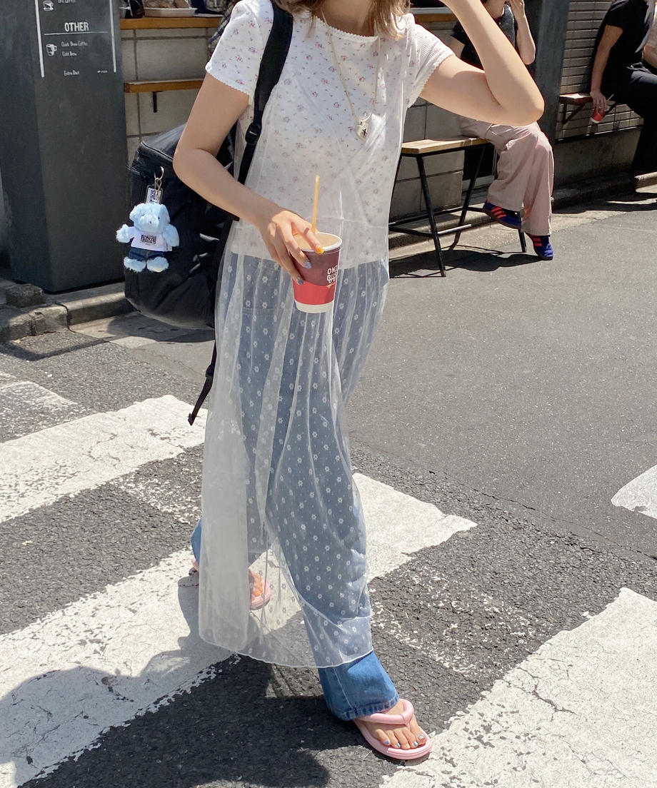 ＜SL2232749＞　レトロフラワーワッフルフリルレースTシャツ