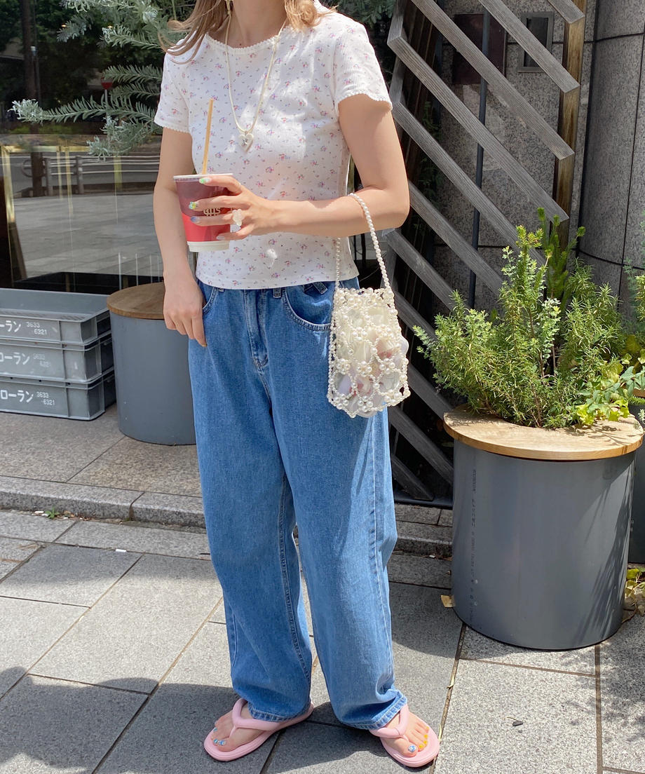＜SL2232749＞　レトロフラワーワッフルフリルレースTシャツ