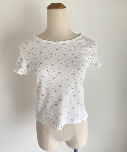 ＜SL2232749＞　レトロフラワーワッフルフリルレースTシャツ